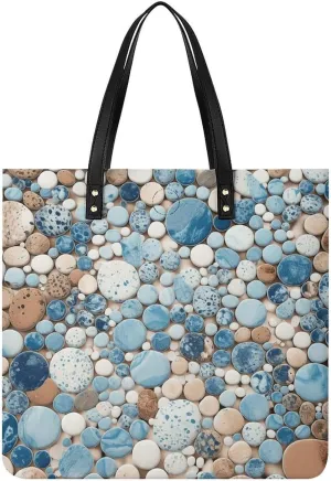 Grocery Bags Blue And Brown Mix Bag for Women Lightweight Beach Bag Shoulder Bags for Travel Shopping Work Handbag