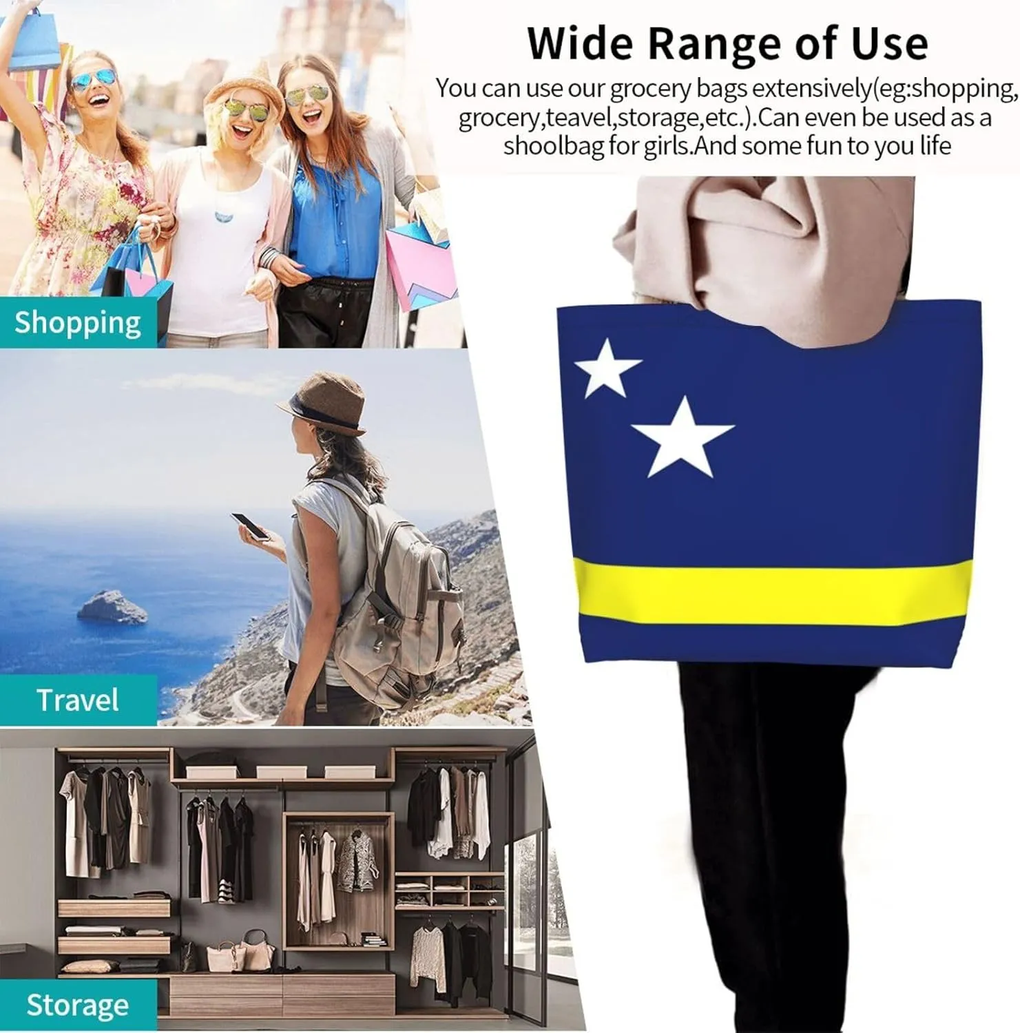 GTEVUTS Texas Flag Grocery Bag Large Handbag Reusable Shoulder Totes Bags-Cute Beach Bag for Women Men Travel Outdoor