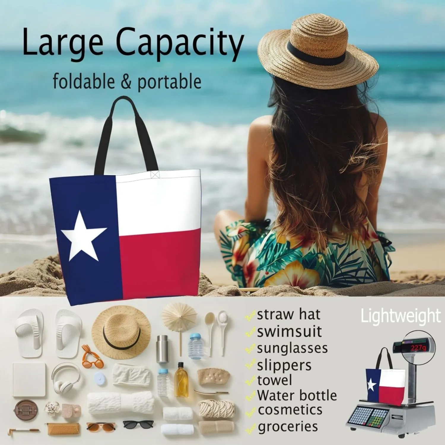 GTEVUTS Texas Flag Grocery Bag Large Handbag Reusable Shoulder Totes Bags-Cute Beach Bag for Women Men Travel Outdoor