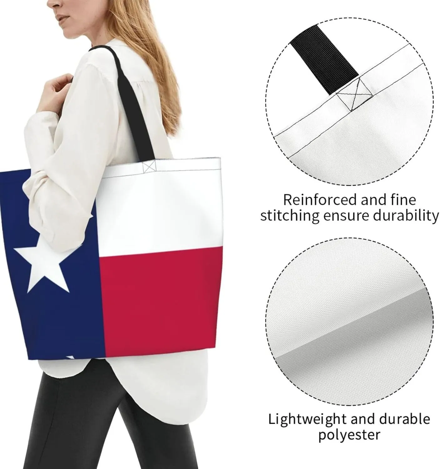 GTEVUTS Texas Flag Grocery Bag Large Handbag Reusable Shoulder Totes Bags-Cute Beach Bag for Women Men Travel Outdoor