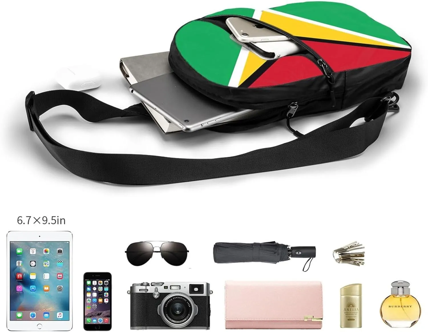 Guyana Guyanese Flag Packable Crossbody Bag Portable Sling Bags Foldable Travel Daypack Reusable Sports Shoulder Backpack Diagonally Chest Bag for Workout