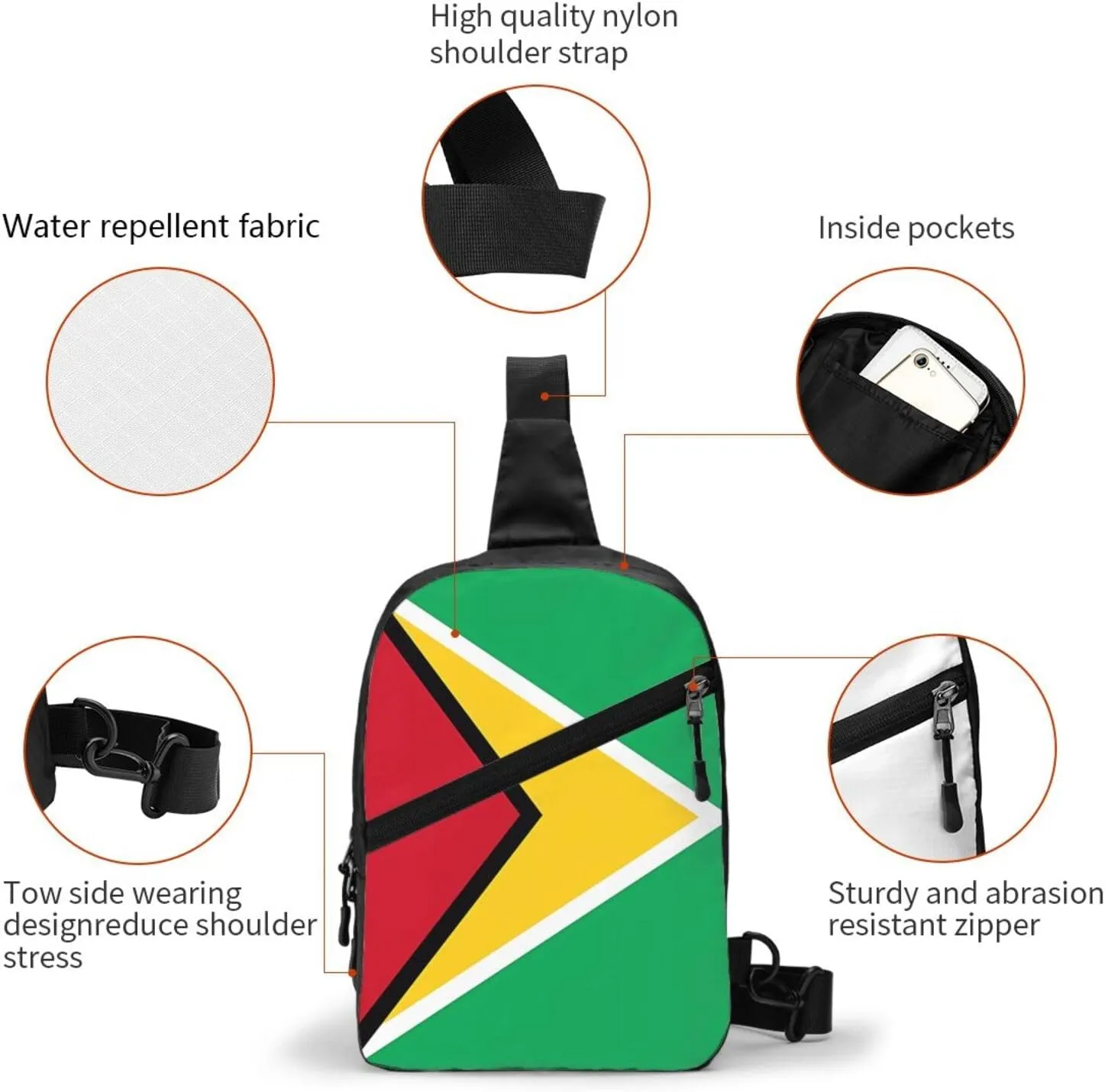 Guyana Guyanese Flag Packable Crossbody Bag Portable Sling Bags Foldable Travel Daypack Reusable Sports Shoulder Backpack Diagonally Chest Bag for Workout