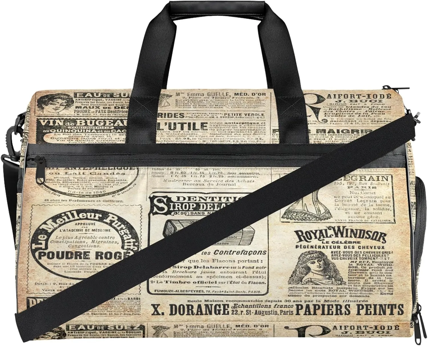 Gym Bag for Women Men Retro Newspaper Letter Travel Duffle Bag with Shoe Compartment Waterproof Sports Tote Bags Large Overnight Weekender Bags for Travel Swimming Gym Yoga Dance