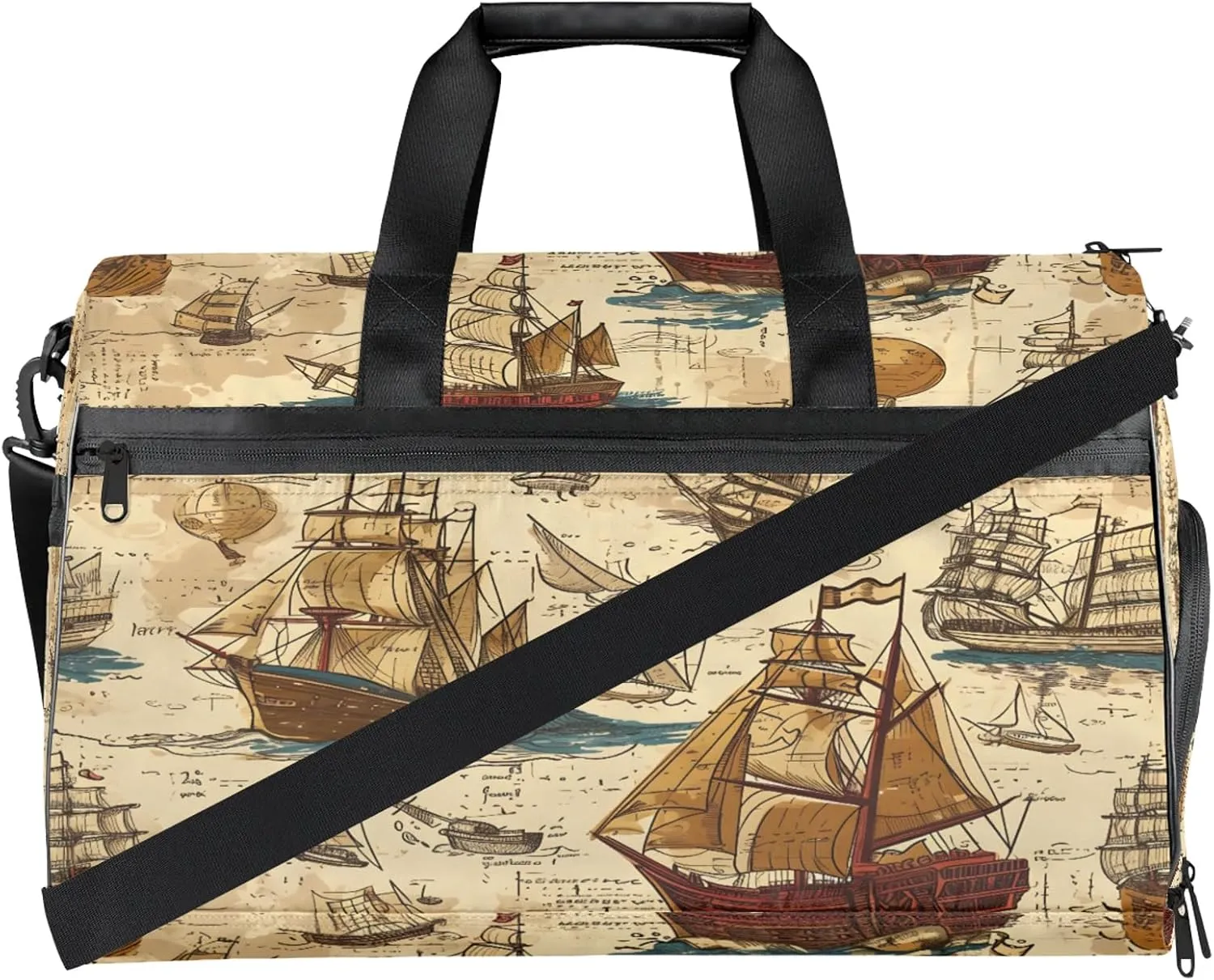 Gym Bag for Women Men Retro Ocean Boat Travel Duffle Bag with Shoe Compartment Waterproof Sports Tote Bags Large Overnight Weekender Bags for Travel Swimming Gym Yoga Dance