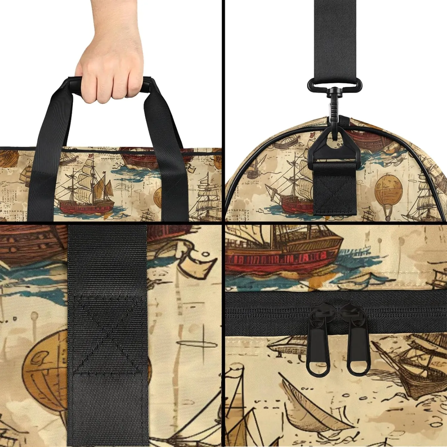 Gym Bag for Women Men Retro Ocean Boat Travel Duffle Bag with Shoe Compartment Waterproof Sports Tote Bags Large Overnight Weekender Bags for Travel Swimming Gym Yoga Dance