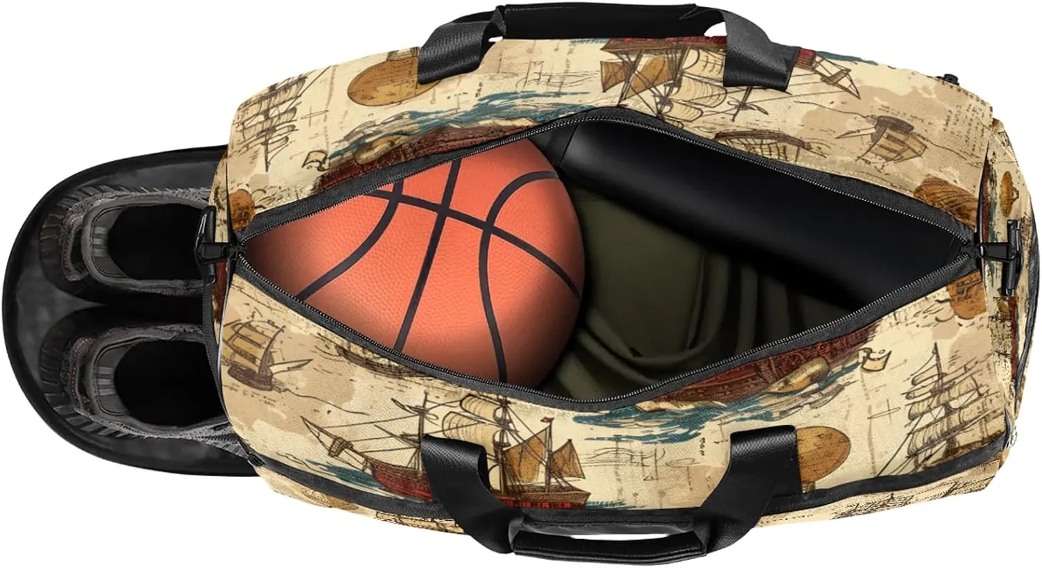Gym Bag for Women Men Retro Ocean Boat Travel Duffle Bag with Shoe Compartment Waterproof Sports Tote Bags Large Overnight Weekender Bags for Travel Swimming Gym Yoga Dance