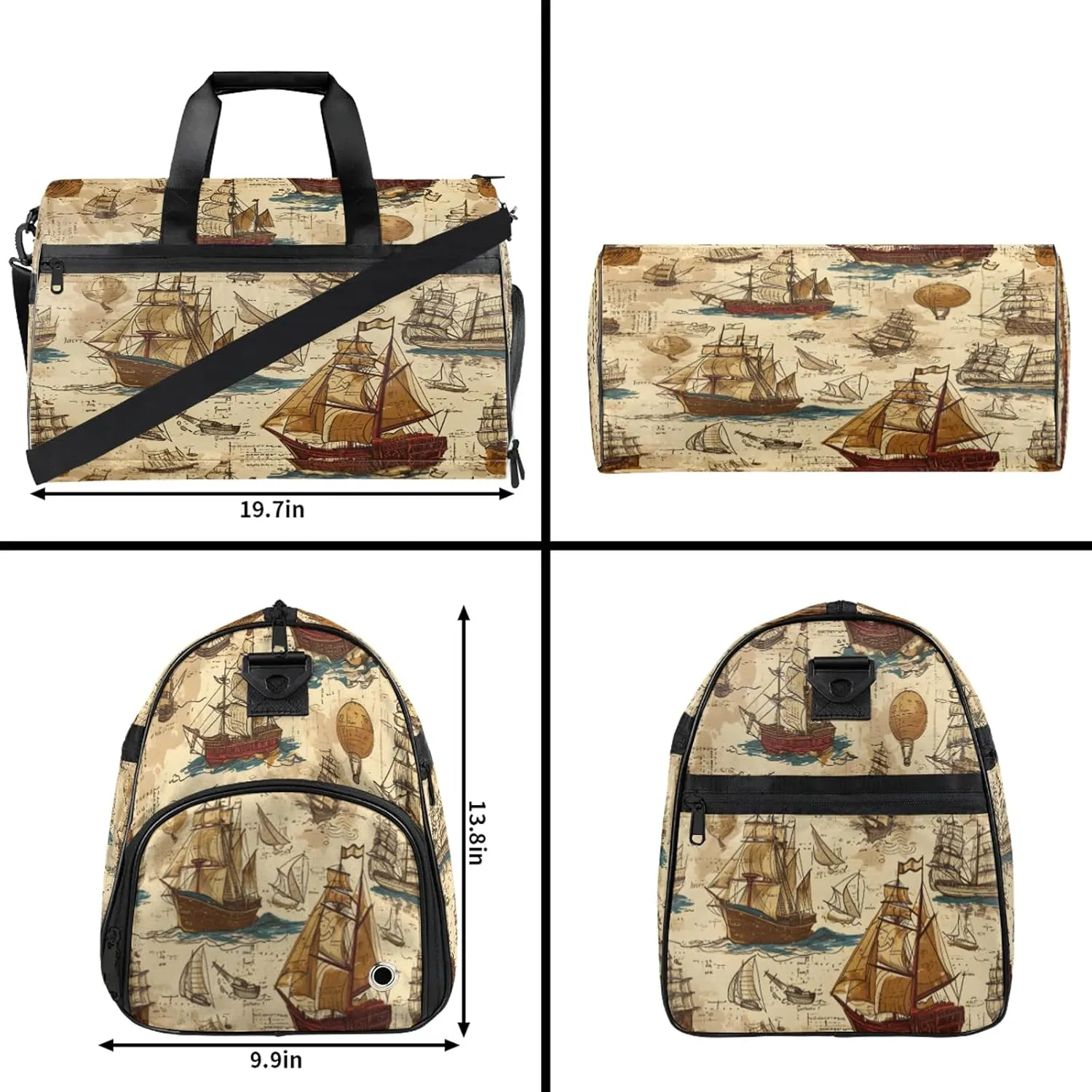 Gym Bag for Women Men Retro Ocean Boat Travel Duffle Bag with Shoe Compartment Waterproof Sports Tote Bags Large Overnight Weekender Bags for Travel Swimming Gym Yoga Dance