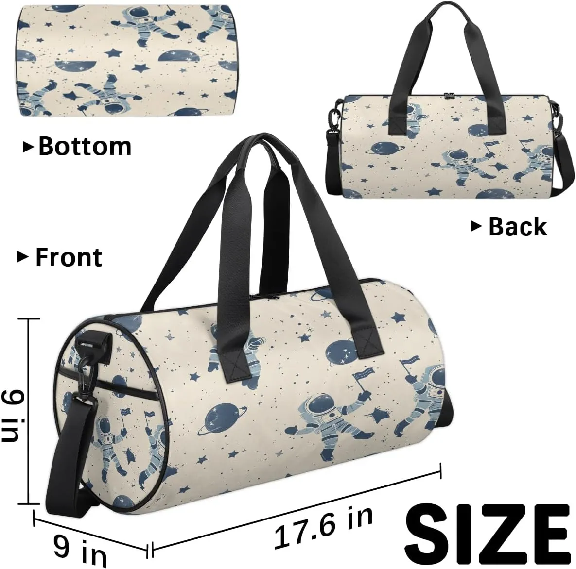 Gym Bags for Men Women Planet Star Astronaut Sports Duffel Bags Carry On Travel Duffle Bag with Detachable Adjustable Shoulder Strap Overnight Weekender Bag