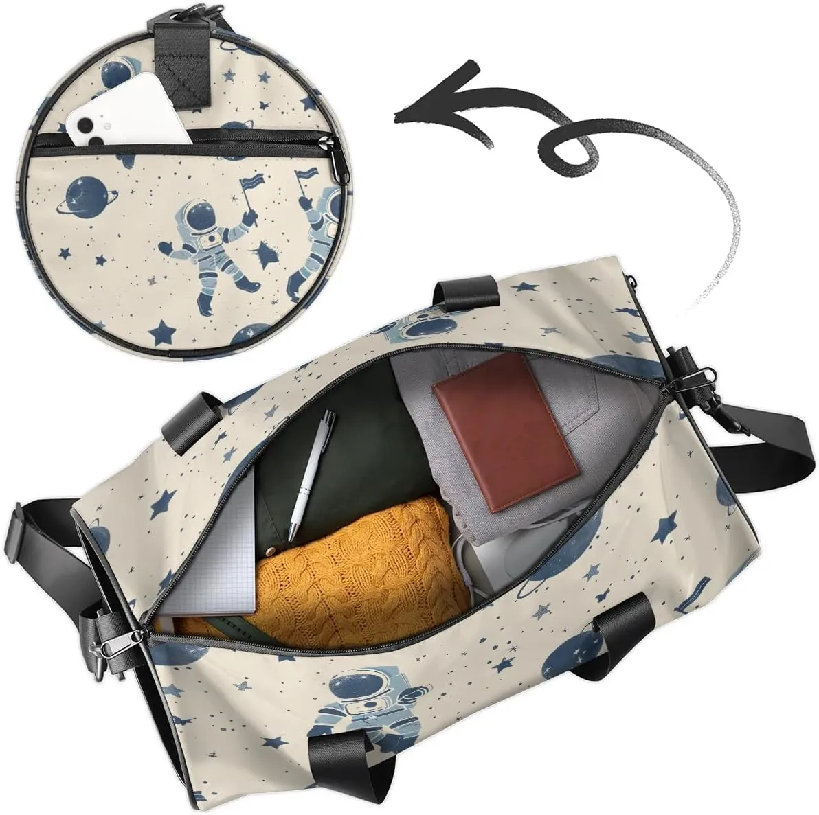 Gym Bags for Men Women Planet Star Astronaut Sports Duffel Bags Carry On Travel Duffle Bag with Detachable Adjustable Shoulder Strap Overnight Weekender Bag