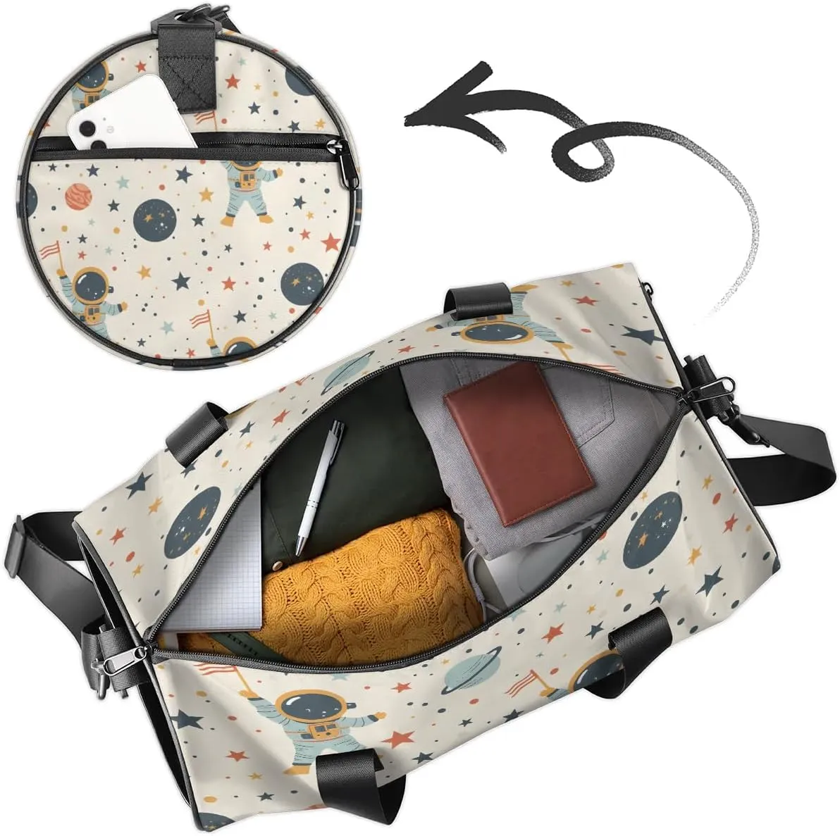 Gym Bags for Men Women Star Astronaut Planet Sports Duffel Bags Carry On Travel Duffle Bag with Detachable Adjustable Shoulder Strap Overnight Weekender Bag