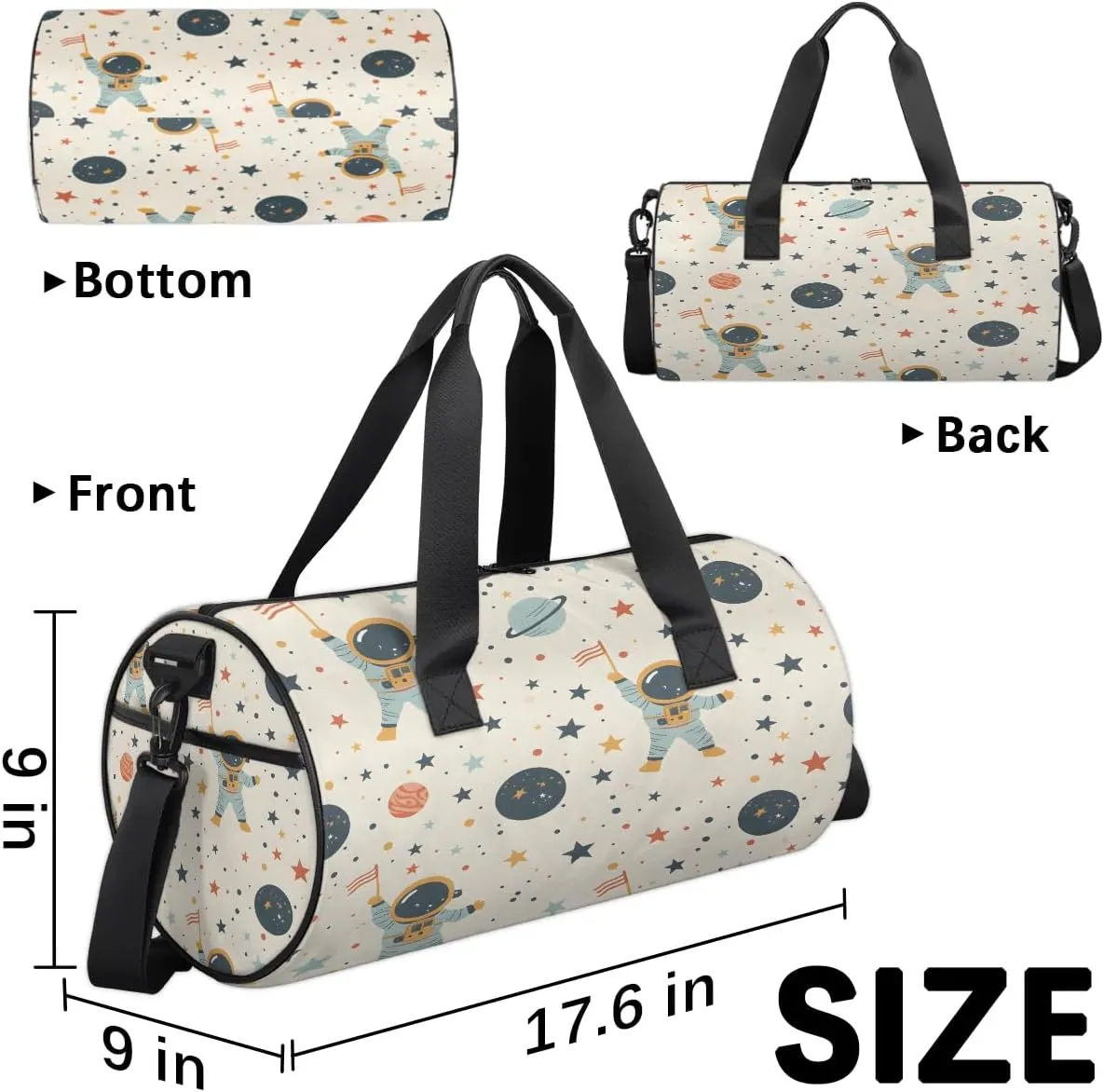 Gym Bags for Men Women Star Astronaut Planet Sports Duffel Bags Carry On Travel Duffle Bag with Detachable Adjustable Shoulder Strap Overnight Weekender Bag