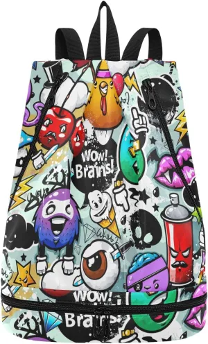 Gym Drawstring Bags Daypacks Backpack Purse Casual Knapsack Shoulder Bag Sitting Rucksack Swimming Equipment Bags Print Graffiti Bizarre Zombies Seamless