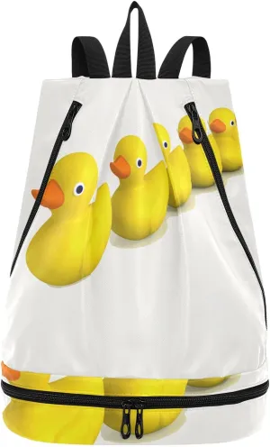 Gym Drawstring Bags Daypacks Backpack Purse Casual Knapsack Shoulder Bag Sitting Rucksack Swimming Equipment Bags Print Yellow Rubber Bath Duck Toys On White