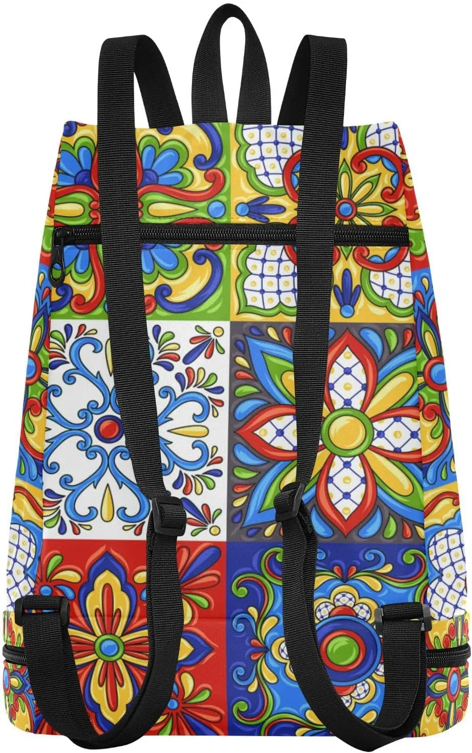 Gym Swimming Drawstring Bags Daypacks Backpack Purse Casual Knapsack Shoulder Bag Sitting Rucksack Mexican Talavera Ceramic Tile Ethnic Folk Ornament Italian Pottery
