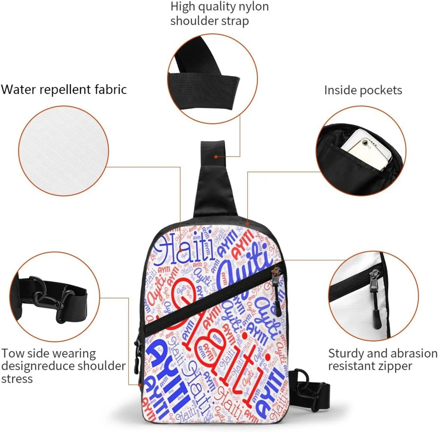Haiti Haitian Flag Packable Crossbody Bag Portable Sling Bags Foldable Travel Daypack Reusable Sports Shoulder Backpack Diagonally Chest Bag for Workout