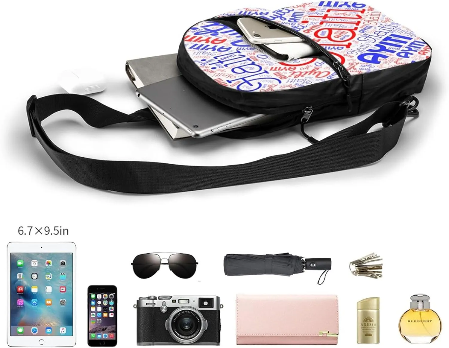 Haiti Haitian Flag Packable Crossbody Bag Portable Sling Bags Foldable Travel Daypack Reusable Sports Shoulder Backpack Diagonally Chest Bag for Workout