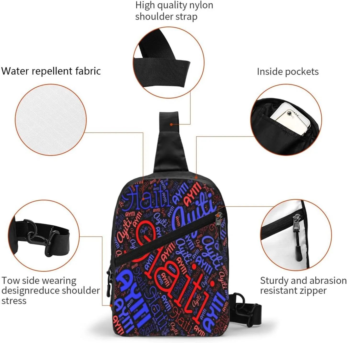 Haiti Haitian Flag Packable Crossbody Bag Portable Sling Bags Foldable Travel Daypack Reusable Sports Shoulder Backpack Diagonally Chest Bag for Workout