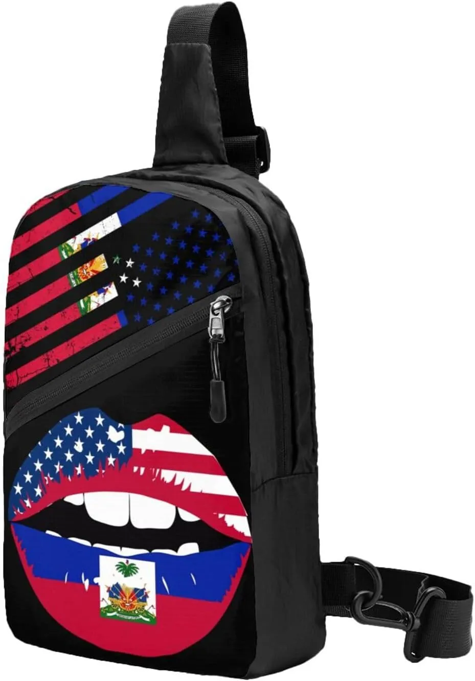 Haitian American Flag Haitian Roots Packable Crossbody Bag Portable Sling Bags Foldable Travel Daypack Reusable Sports Shoulder Backpack Diagonally Chest Bag for Workout