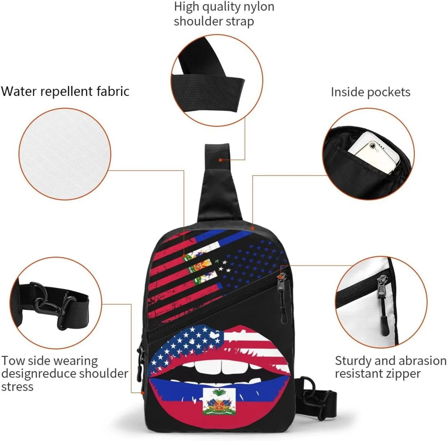 Haitian American Flag Haitian Roots Packable Crossbody Bag Portable Sling Bags Foldable Travel Daypack Reusable Sports Shoulder Backpack Diagonally Chest Bag for Workout