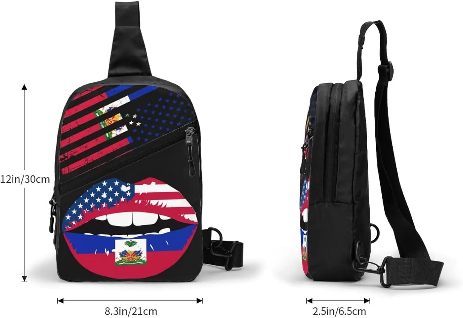 Haitian American Flag Haitian Roots Packable Crossbody Bag Portable Sling Bags Foldable Travel Daypack Reusable Sports Shoulder Backpack Diagonally Chest Bag for Workout