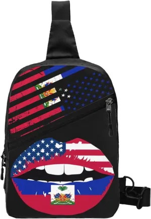 Haitian American Flag Haitian Roots Packable Crossbody Bag Portable Sling Bags Foldable Travel Daypack Reusable Sports Shoulder Backpack Diagonally Chest Bag for Workout