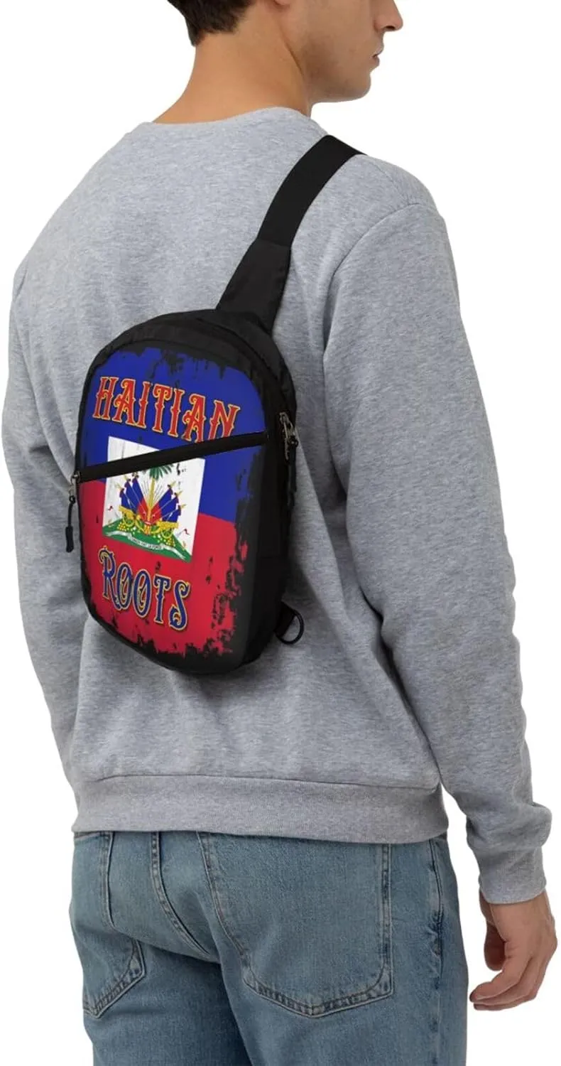 Haitian Roots Haiti Flag Packable Crossbody Bag Portable Sling Bags Foldable Travel Daypack Reusable Sports Shoulder Backpack Diagonally Chest Bag for Workout