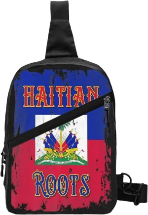 Haitian Roots Haiti Flag Packable Crossbody Bag Portable Sling Bags Foldable Travel Daypack Reusable Sports Shoulder Backpack Diagonally Chest Bag for Workout