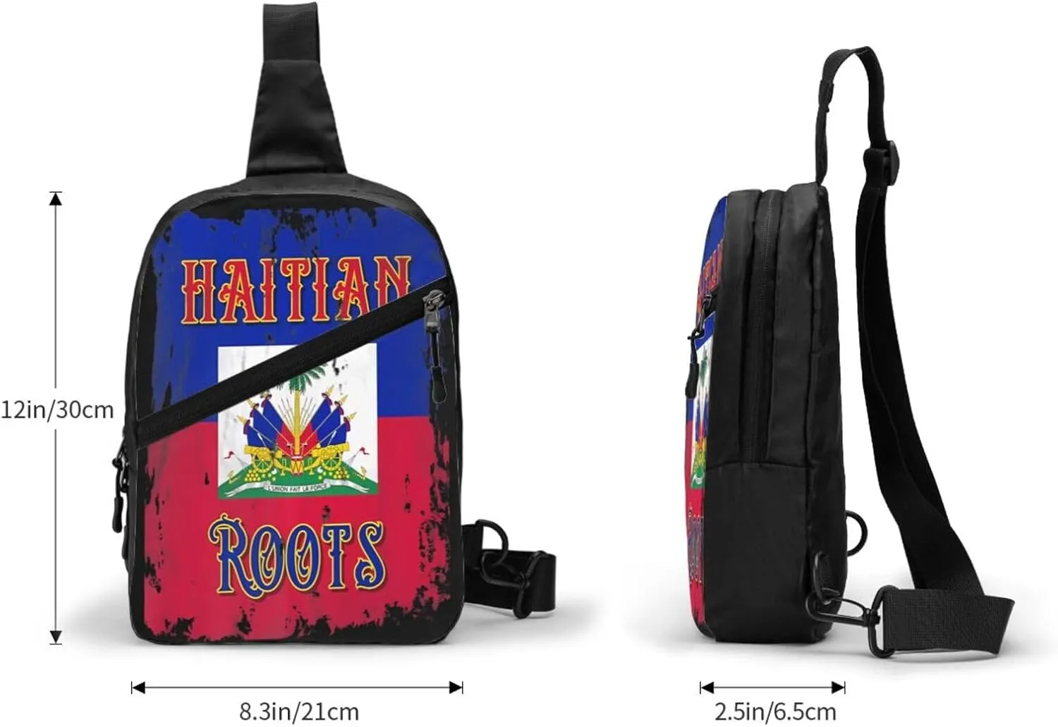 Haitian Roots Haiti Flag Packable Crossbody Bag Portable Sling Bags Foldable Travel Daypack Reusable Sports Shoulder Backpack Diagonally Chest Bag for Workout