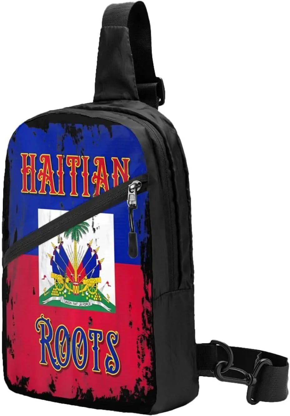 Haitian Roots Haiti Flag Packable Crossbody Bag Portable Sling Bags Foldable Travel Daypack Reusable Sports Shoulder Backpack Diagonally Chest Bag for Workout