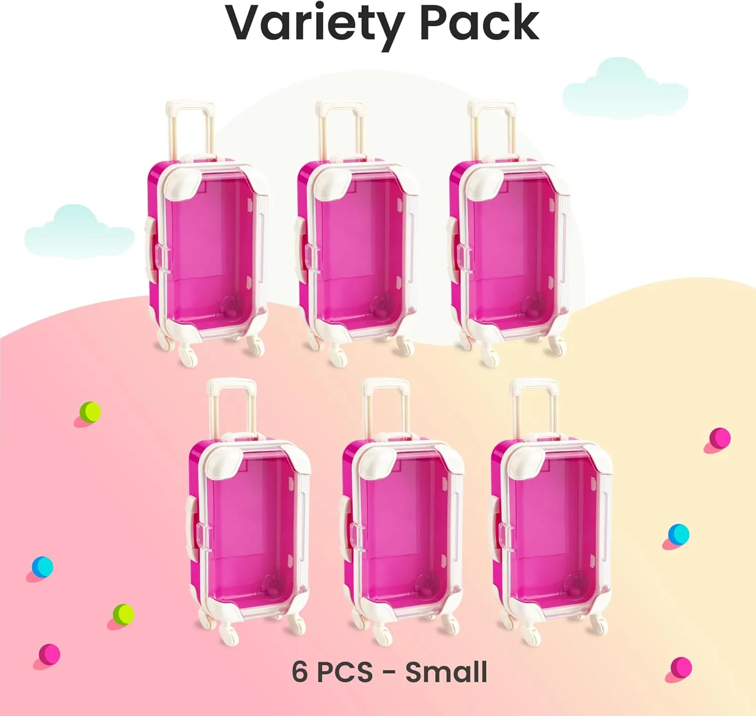 Hammont Mini Suitcase Party Favor Box - Plastic Rolling Mini Suitcases for Party Favors - Candy Box, Lash Box - Mini Luggage Party Favor | 2.95"x1.38"x6.7" (6 Pack)