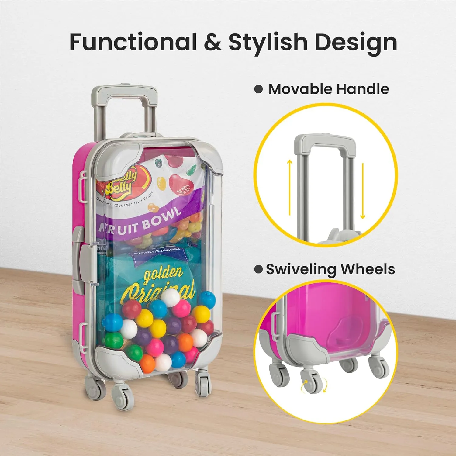 Hammont Mini Suitcase Party Favor Box - Plastic Rolling Mini Suitcases for Party Favors - Candy Box, Lash Box - Mini Luggage Party Favor | 2.95"x1.38"x6.7" (6 Pack)