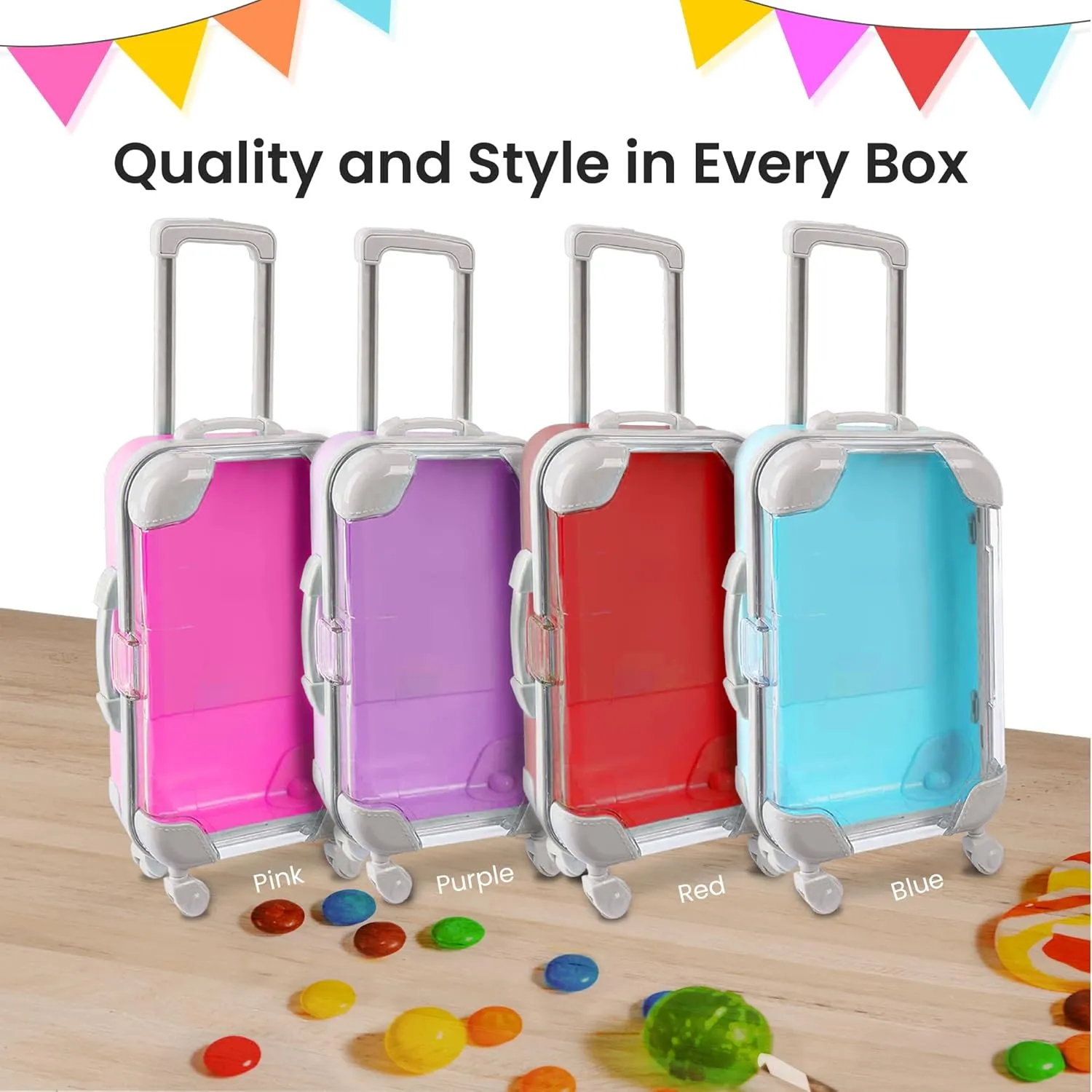 Hammont Mini Suitcase Party Favor Box - Plastic Rolling Mini Suitcases for Party Favors - Candy Box, Lash Box - Mini Luggage Party Favor | 2.95"x1.38"x6.7" (6 Pack)