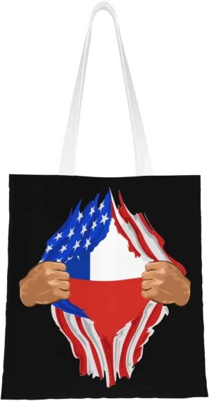 Hand Tear Flag Of Chile Tote Bag for Women Canvas Shopping Bags Reusable Beach Bag Grocery Bags Tote Shoulder Bag Gift Bags