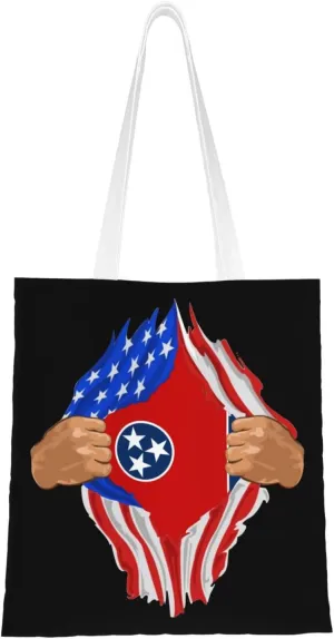 Hand Tear Flag Of Tennessee Tote Bag for Women Canvas Shopping Bags Reusable Large Capacity Casual Shoulder Handbags Grocery Bags DIY Gift Bags