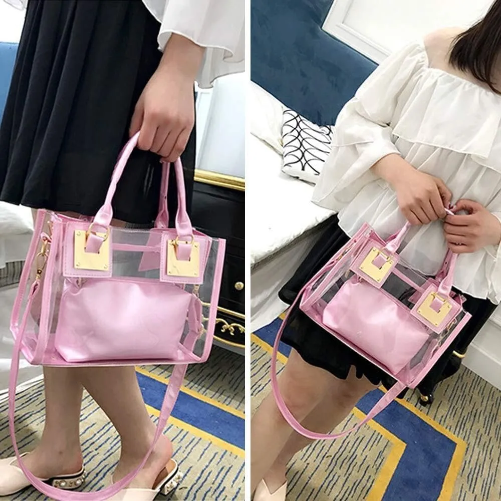 Handbags Women's Clear Jelly Tote Beach Crossbody Transparent Messenger Tote Shoulder Handbag