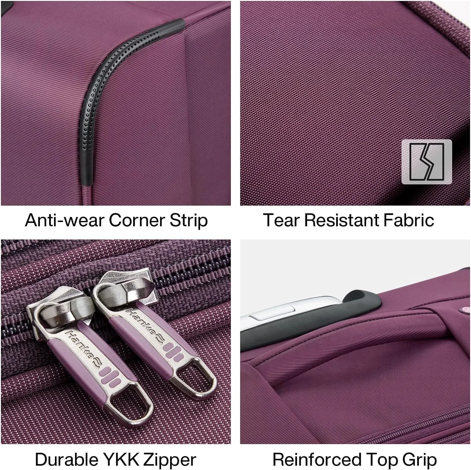 Hanke 16 Inch Underseat Carry On Luggage with Spinner Wheels for Airline, Small Softside TSA Approved Luggage Lightweight Rolling Suitcases Under Seat Travel Carry-On Bag(Purple)