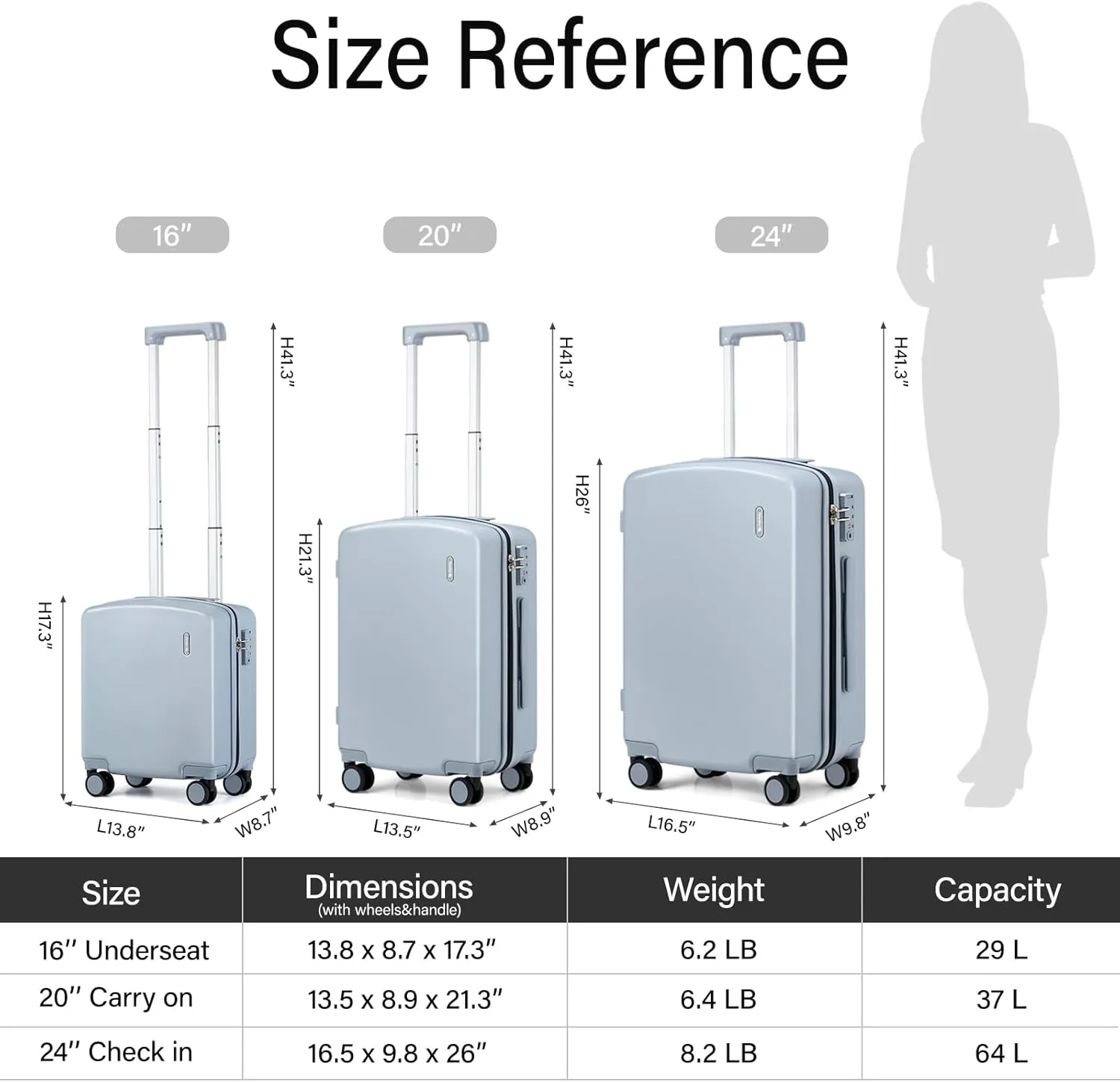 Hanke 16 Inch Underseat Carry On Luggage with Wheels Hard Shell Lightweight Suitcases Small Tsa Luggage Travel Rolling Luggage(Gray)