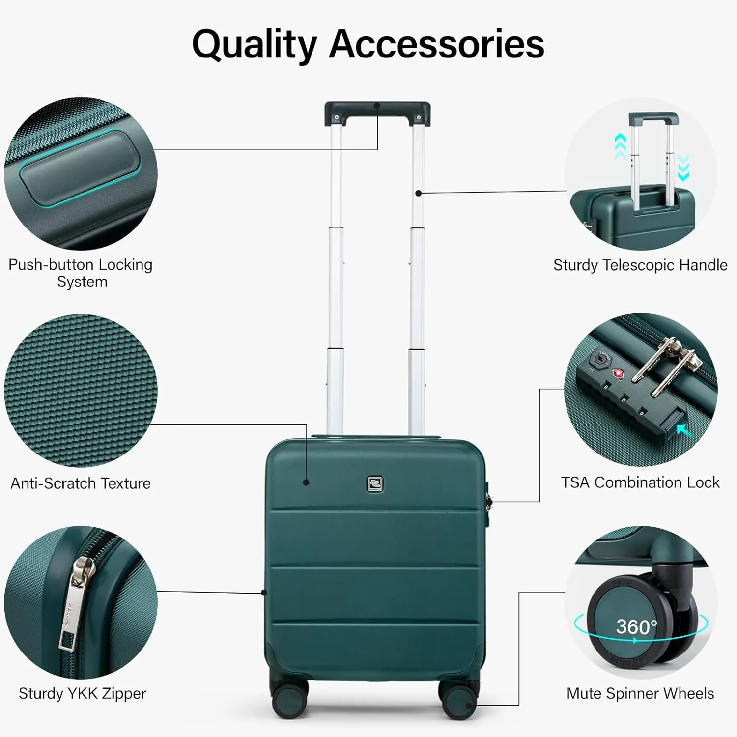 Hanke 16 Inch Underseat Carry On Luggage with Wheels Hard Shell Mini Small Suitcases Carry On Bag for Airline Approved TSA Luggage Lightweight Travel Suitcase(Blackish Green)
