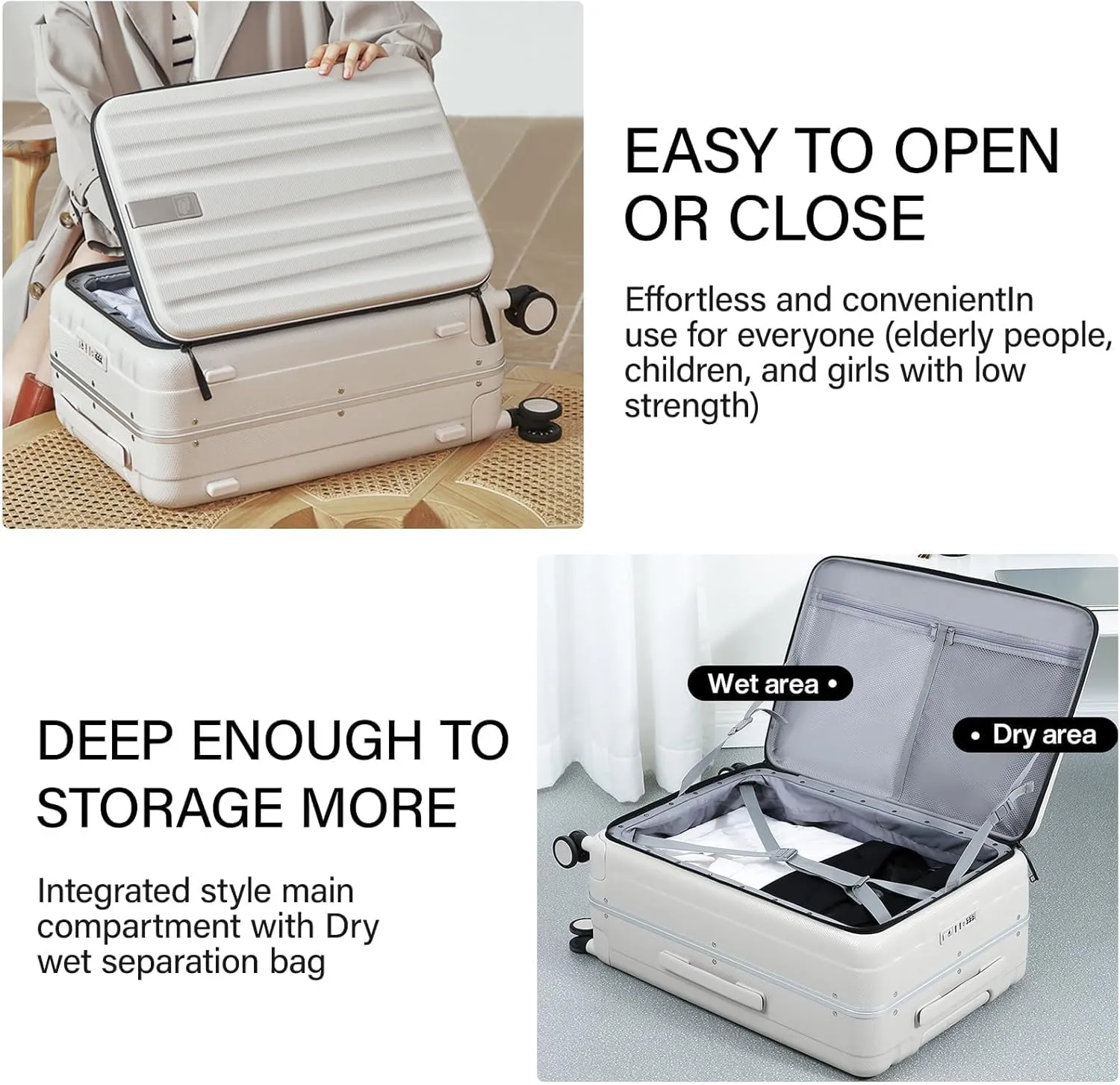 Hanke 20 Inch Carry On Luggage with Wheels PC Hard Shell Suitcase Top Opening Aluminum Frame Travel Luggage Suitcases for Woman Men Gifts.(Ivory White)
