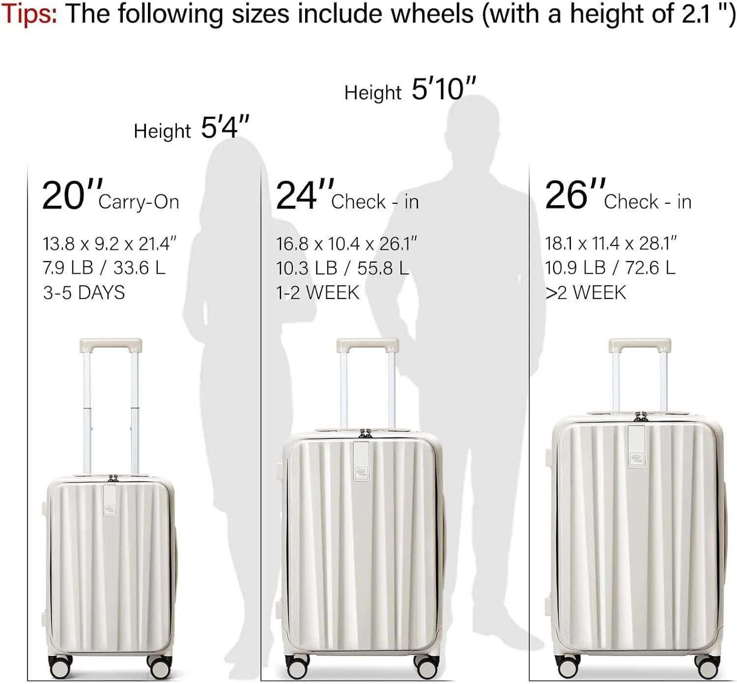 Hanke 20 Inch Carry On Luggage with Wheels PC Hard Shell Suitcase Top Opening Aluminum Frame Travel Luggage Suitcases for Woman Men Gifts.(Ivory White)