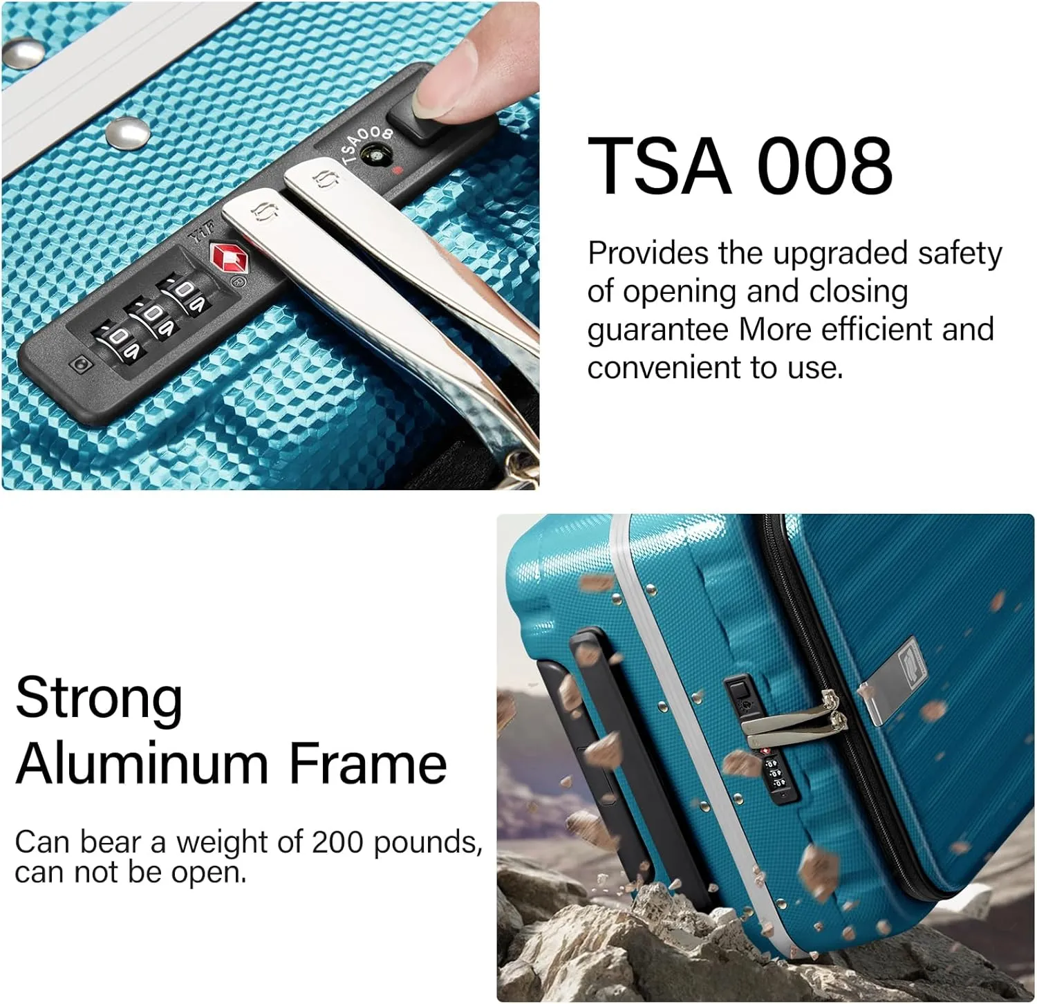 Hanke 20 Inch Carry On Luggage with Wheels PC Hard Shell Suitcase Top Opening Aluminum Frame Tsa Luggage Suitcases for Travel Woman Men Christmas Gifts for Birthday，Caribbean Blue.