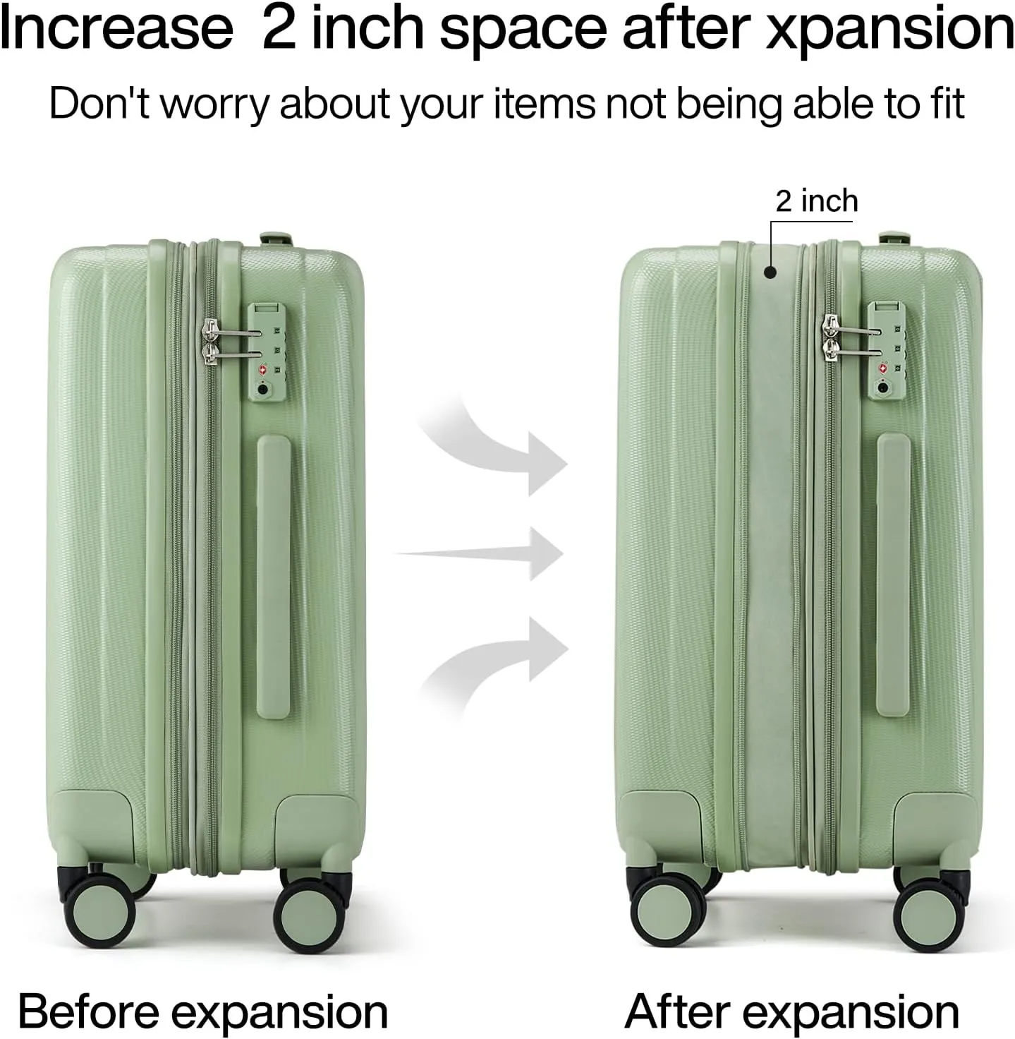 Hanke 20 Inch Expandable Carry on Luggage 22x14x9 Airline Approved Lightweight PC Hard Shell Suitcases with Wheels Travel Luggage Rolling Suitcase Travel Luggage Bag for Weekender(Bamboo Green)