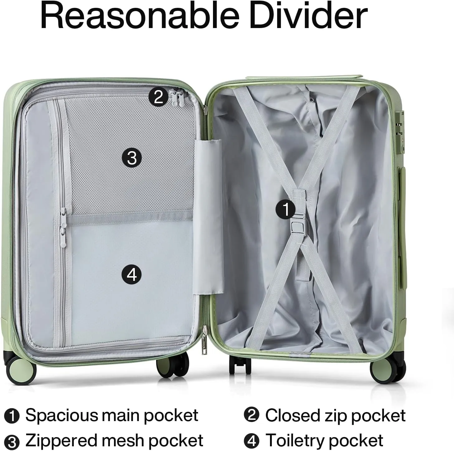 Hanke 20 Inch Expandable Carry on Luggage 22x14x9 Airline Approved Lightweight PC Hard Shell Suitcases with Wheels Travel Luggage Rolling Suitcase Travel Luggage Bag for Weekender(Bamboo Green)