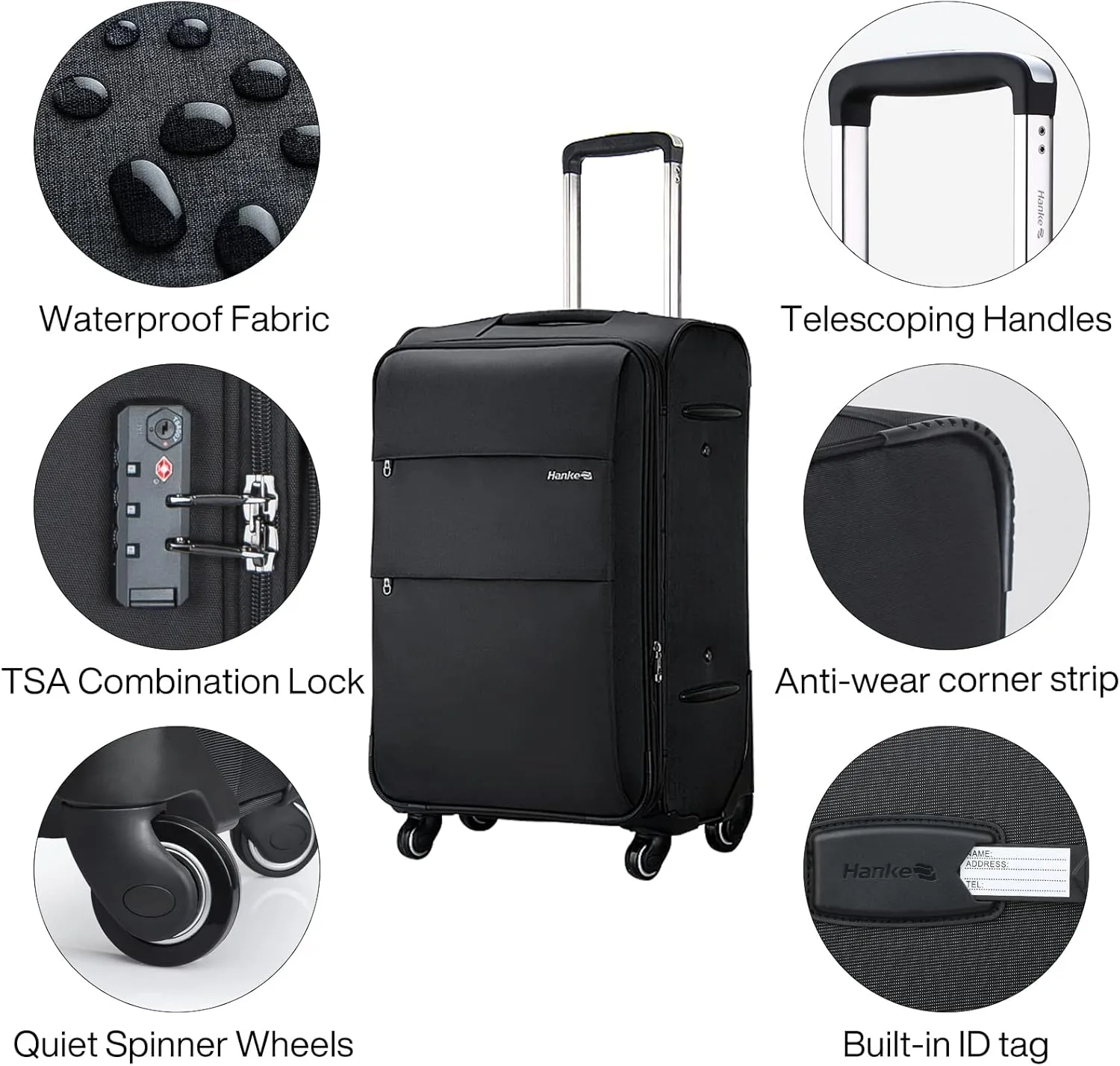 Hanke 20 Inch Expandable Carry On Luggage 22x14x9 Airline Approved Softside Suitcases with Wheels Lightweight Travel Luggage Rolling Suitcase with Lock for Men and Women.(Dark Gray)