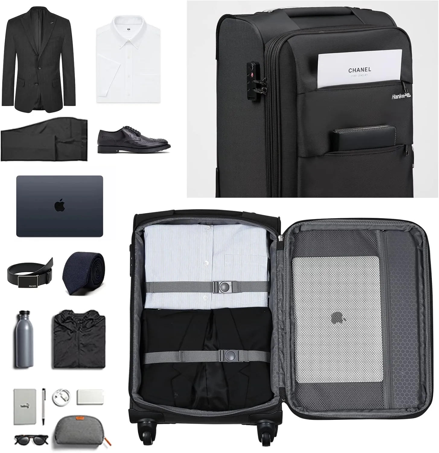 Hanke 20 Inch Expandable Carry On Luggage 22x14x9 Airline Approved Softside Suitcases with Wheels Lightweight Travel Luggage Rolling Suitcase with Lock for Men and Women.(Dark Gray)