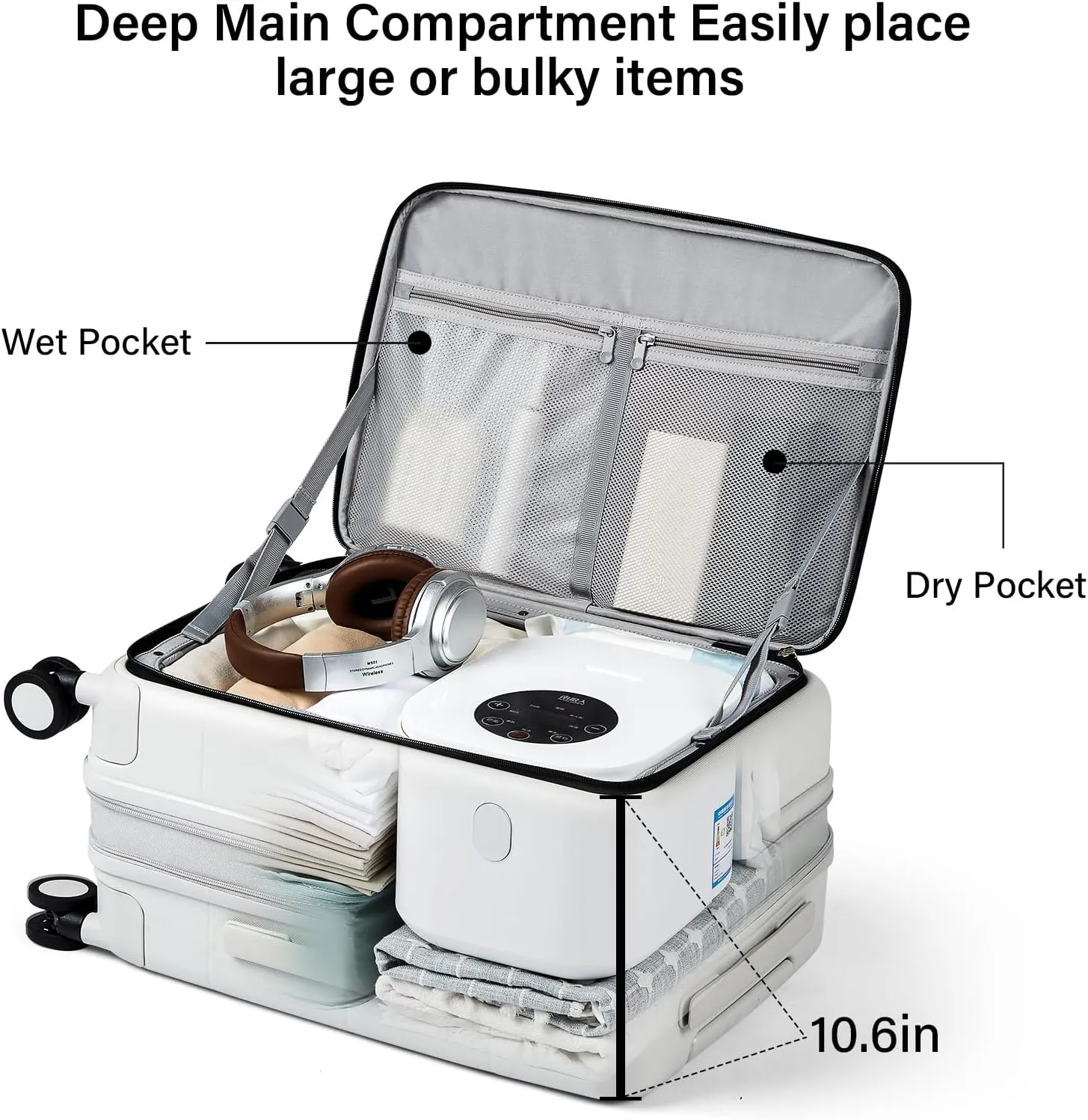 Hanke 20 Inch Expandable Carry on Luggage Hard Shell Suitcases with Wheels Top Opening TSA Luggage Rolling Suitcase for Travel Luggage Carry On Bag(Smoke White)