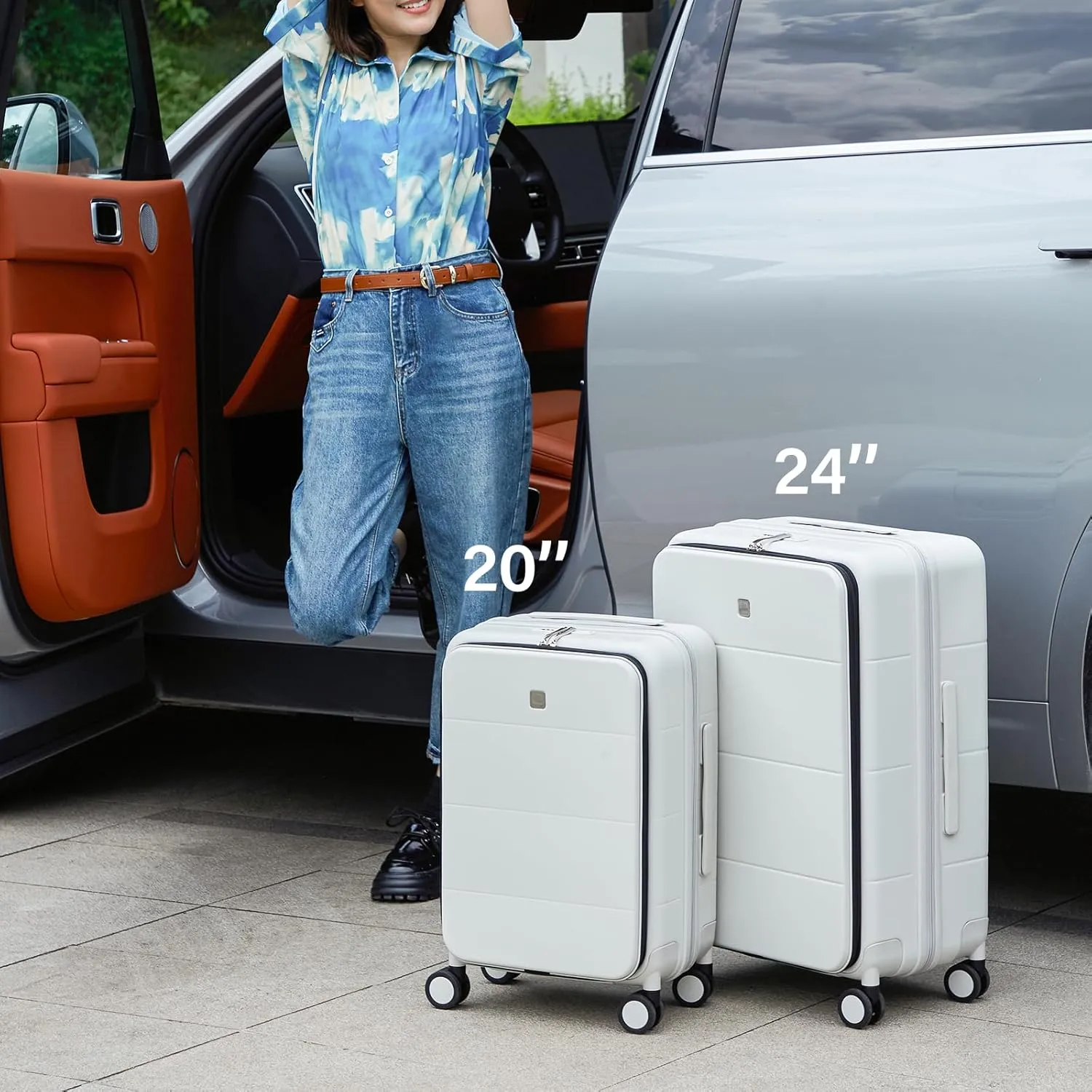 Hanke 20 Inch Expandable Carry on Luggage Hard Shell Suitcases with Wheels Top Opening TSA Luggage Rolling Suitcase for Travel Luggage Carry On Bag(Smoke White)