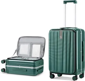 Hanke 24 Inch Checked Luggage Front Opening Rolling Suitcase Aluminum Frame PC hard sided luggage with spinner wheels for Travel Woman Men.(Dark Green)
