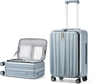Hanke 24 Inch Checked Luggage with Spinner Wheels PC Hard Shell Suitcases Top Open Aluminum Frame Travel Luggage Rolling Suitcase for Woman Men.(Grey)