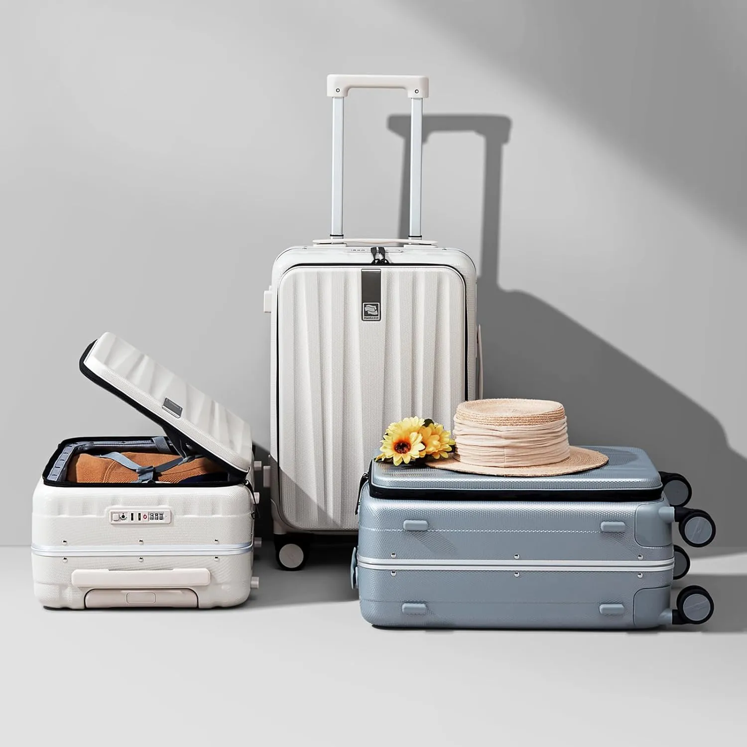 Hanke 24 Inch Checked Luggage with Spinner Wheels PC Hard Shell Suitcases Top Open Aluminum Frame Travel Luggage Rolling Suitcase for Woman Men.(Grey)